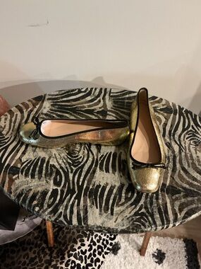J. Crew Shimmery Gold Ballet Flats with Bow Trim